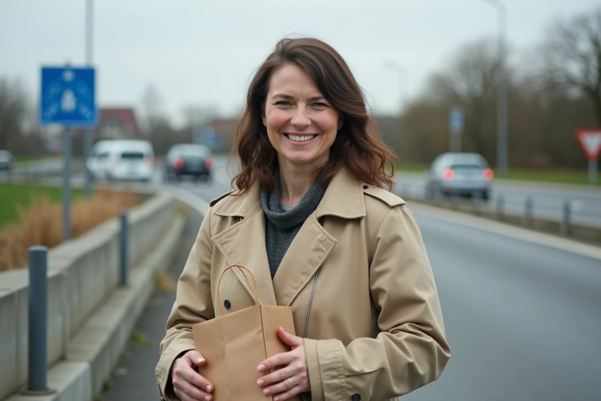 Femme tenant un sac d'achat de tabac près d'une zone frontalière entre la France et le Luxembourg pour faire des économies