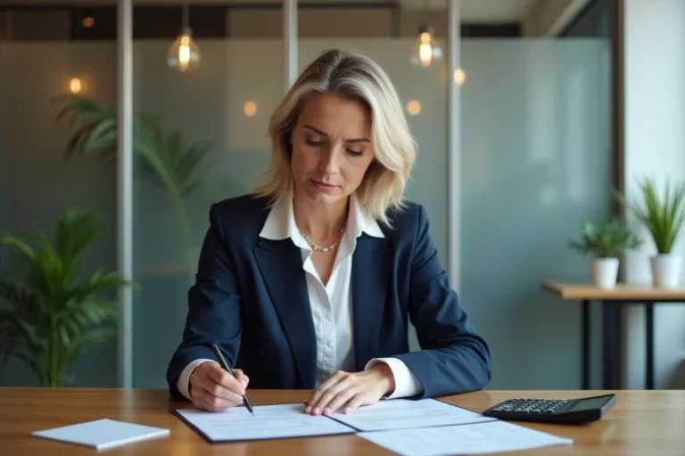 Agent immobilier femme au bureau professionnel