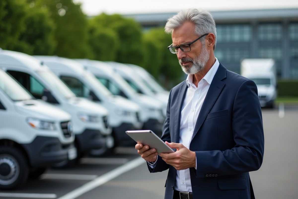 Responsable de flotte vérifiant un véhicule dans un parking d