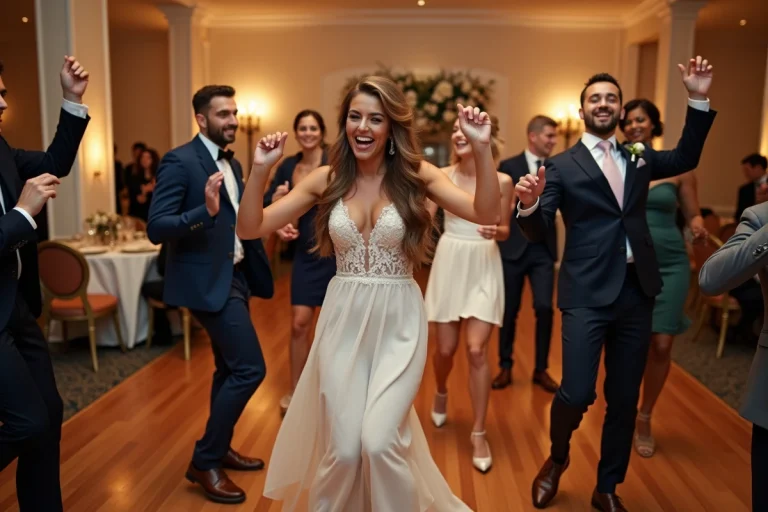 Groupe de danseurs lors d'un mariage en intérieur