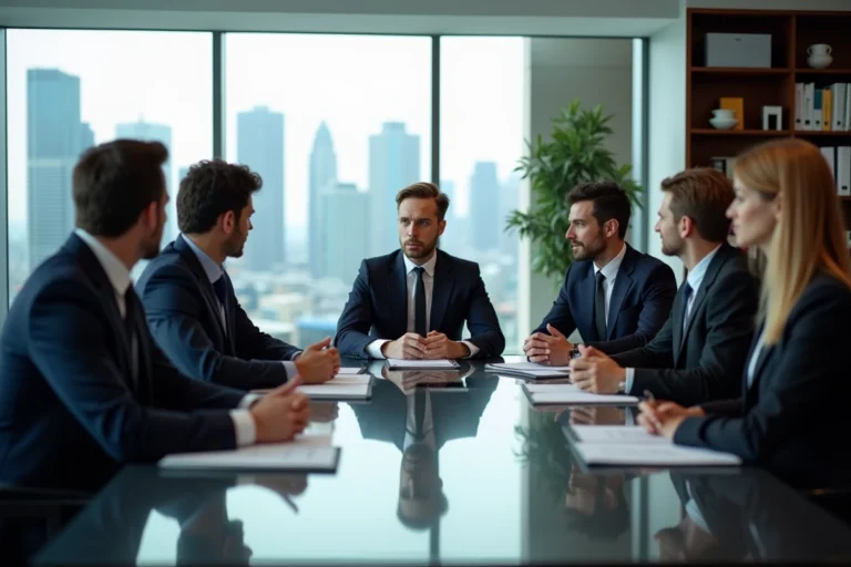 Groupe de professionnels en réunion dans un bureau moderne
