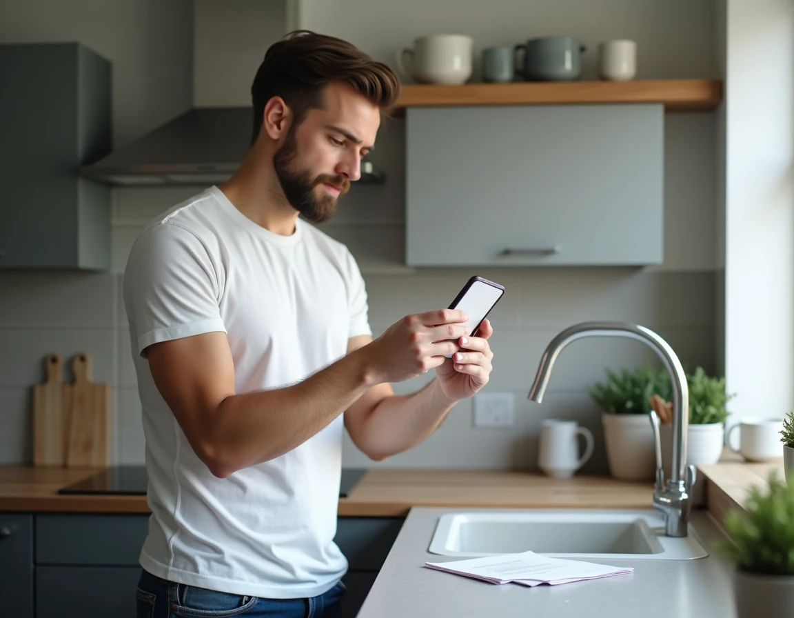 Homme prenant en photo sa carte d'identité avec un smartphone pour une vérification de compte en ligne