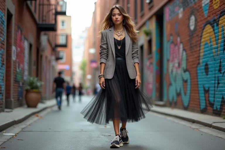 Jeune femme mode urbaine marche dans la ville