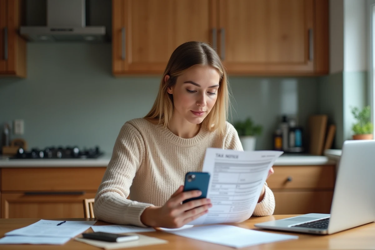 Jeune femme vérifiant un avis d