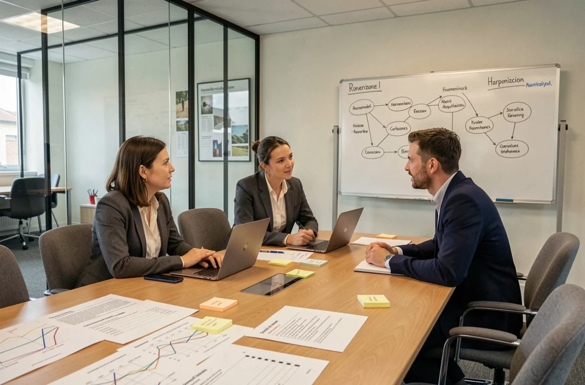 Réunion de coordinateurs pédagogiques de l'académie de Bordeaux autour d'une table de travail sur la convergence académique