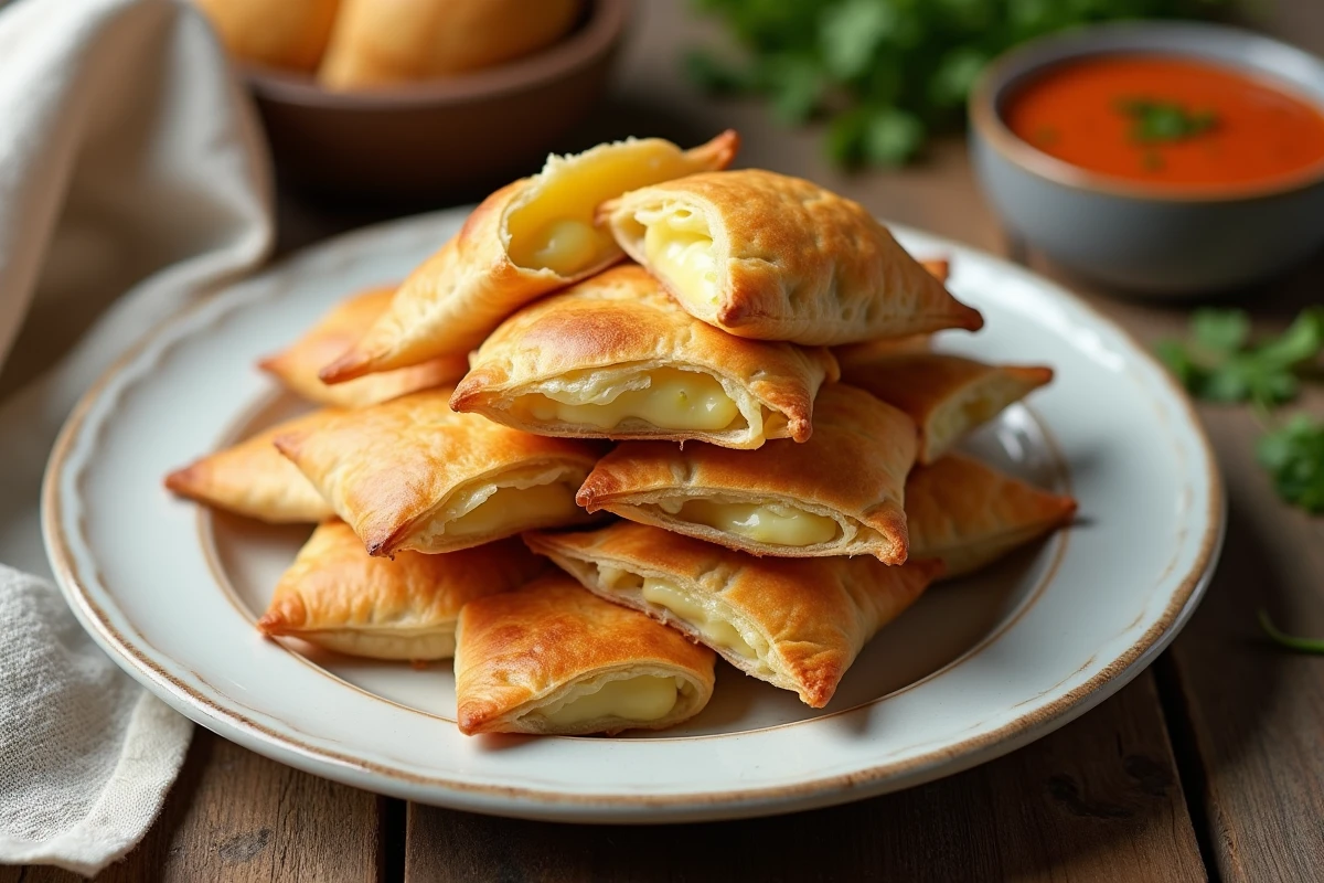 Assiette de samoussas croustillants avec sauce épicée